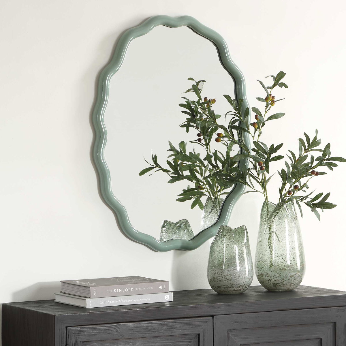 Isly Robin's Egg Blue Oval Mirror, by Uttermost, 24" width x 31.75" height x 1.25" depth View 3