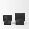 Medina Antiqued Black Metal Planters  (Set of 2), by Mercana, 9.45" length x 9.45" width x 11.02" height thumbnail 3
