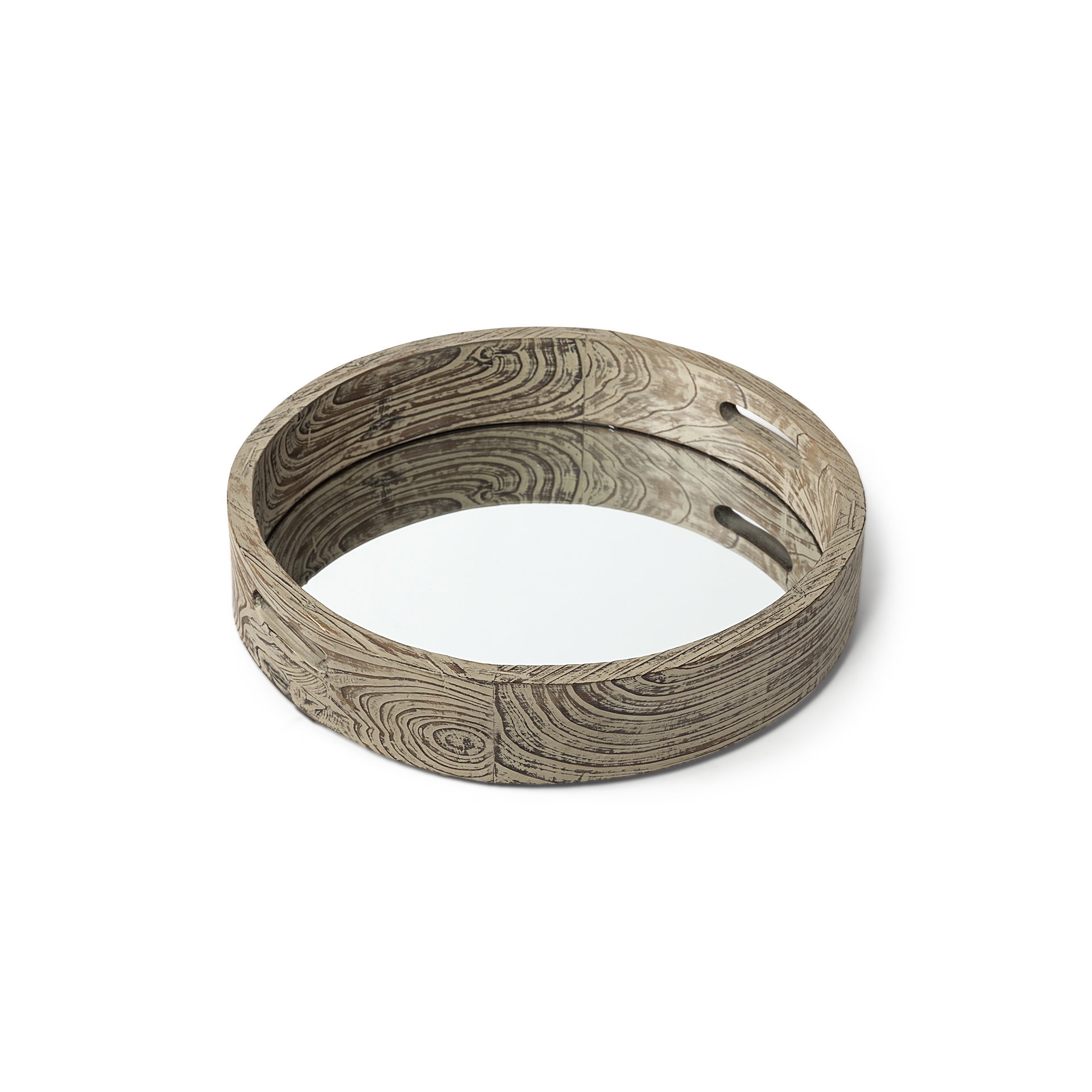 Whittier Small 20L x 20W Brown Wooden Mirrored Base Tray, Decorative Tray by Mercana, 20.08" length x 3.54" width x 20.08" height View 1