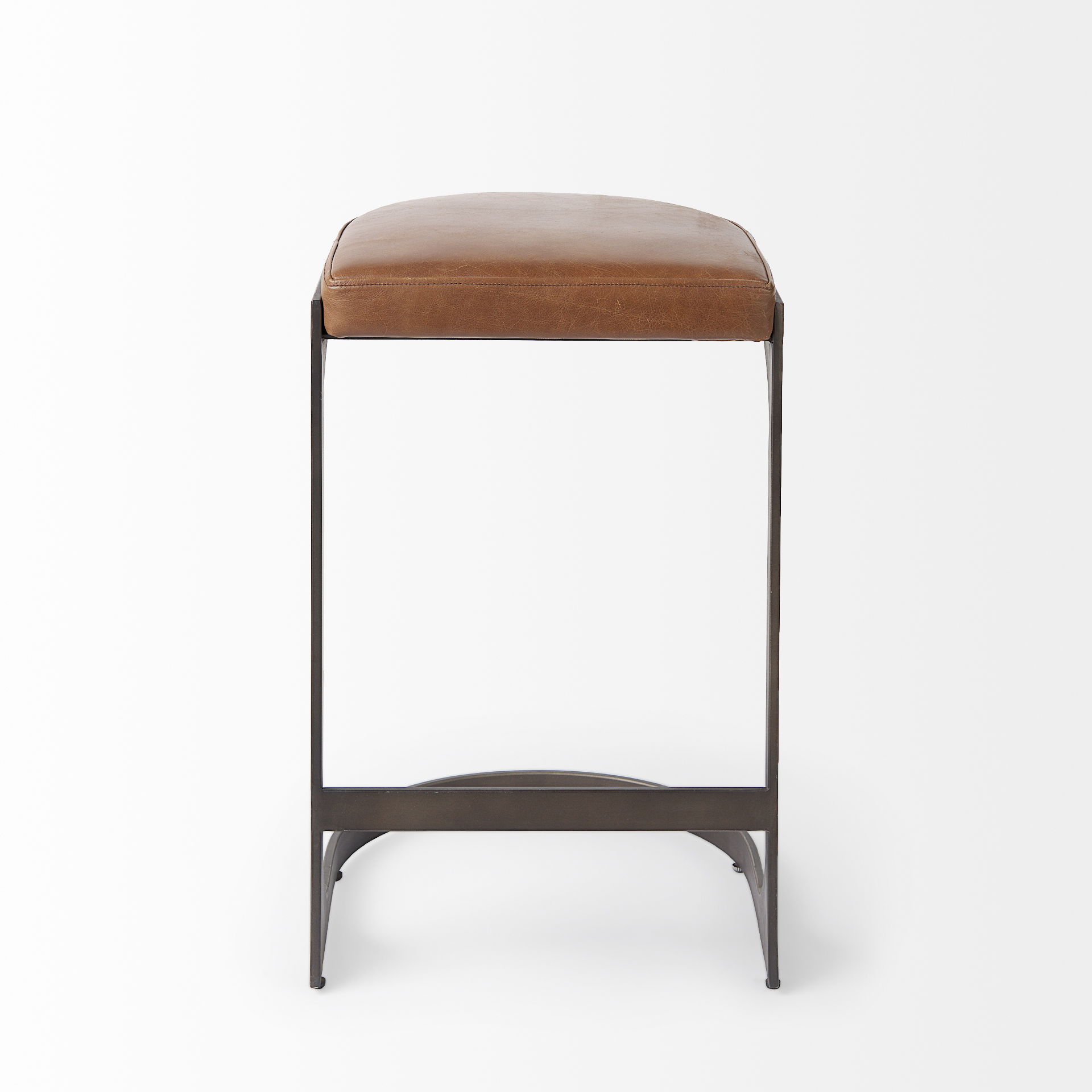 Tyson 17L x 18W x 28H Brown Leather with Metal Frame Counter Stool, Counter & Bar Stool by Mercana, 17.25" length x 17.5" width x 28" height View 2