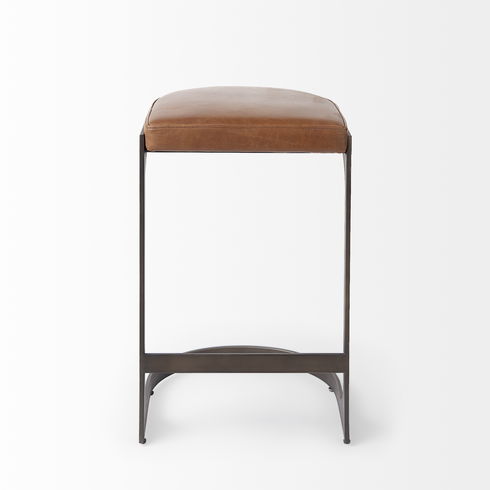 Tyson 17L x 18W x 28H Brown Leather with Metal Frame Counter Stool