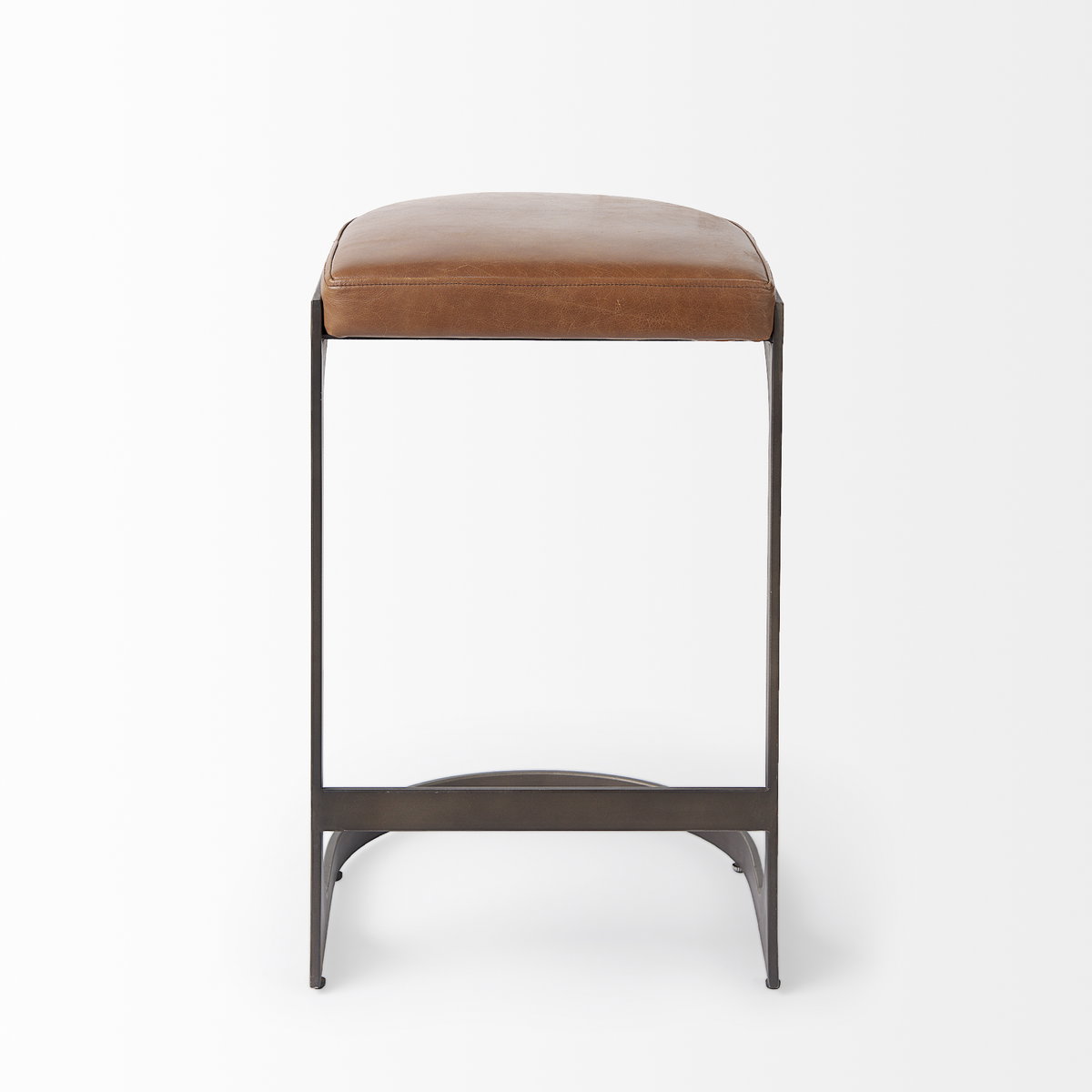 Tyson Backless 27.5in Seat Counter Stool | Brown Leather with Metal, Counter & Bar Stool by Mercana, 17.25" length x 17.5" width x 28" height View 2