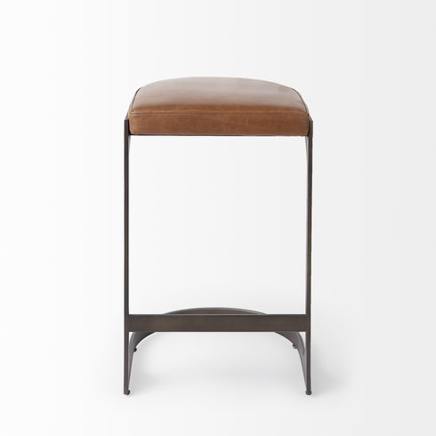 Tyson Backless 27.5in Seat Counter Stool | Brown Leather with Metal