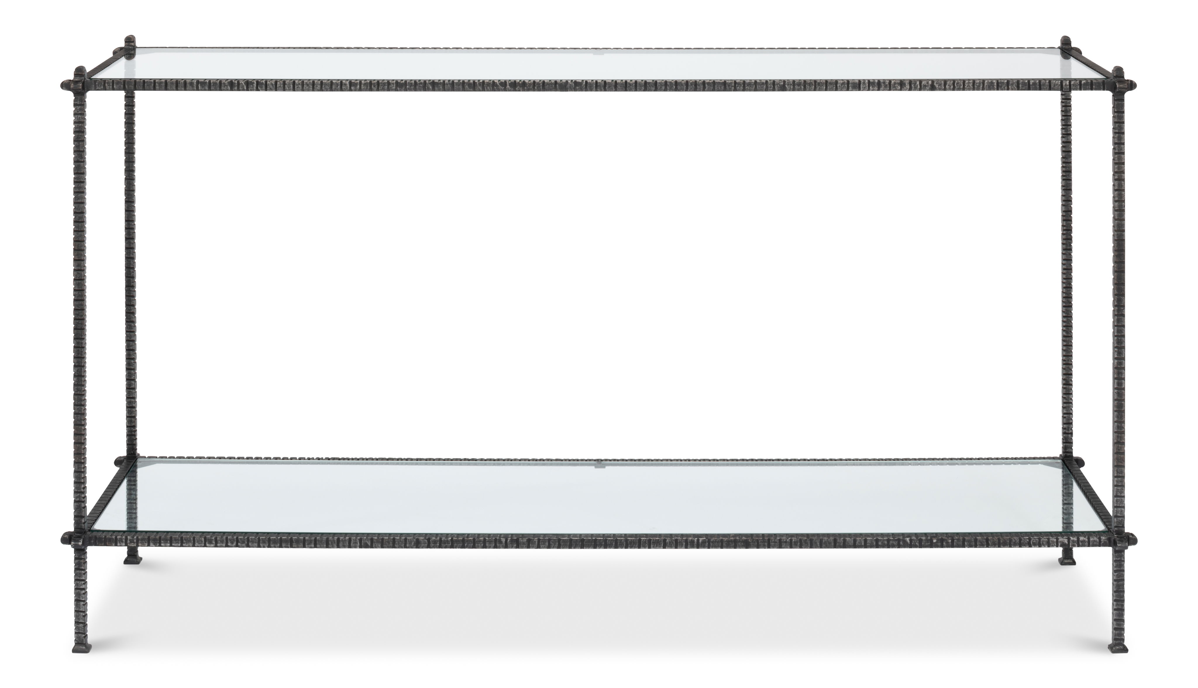 Hand Chased Iron Console Tble, Glass Top large image 