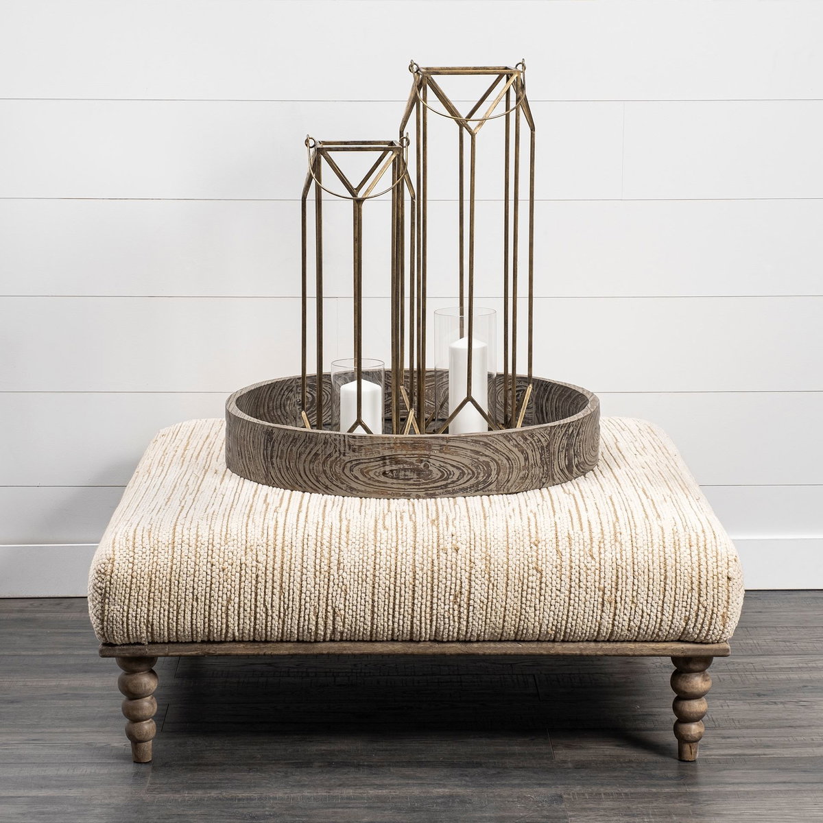 Ivy Small Gold Metal Geometric Cage Candle Holder Lantern, Lighting by Mercana, 8.27" length x 8.27" width x 29.72" height View 3