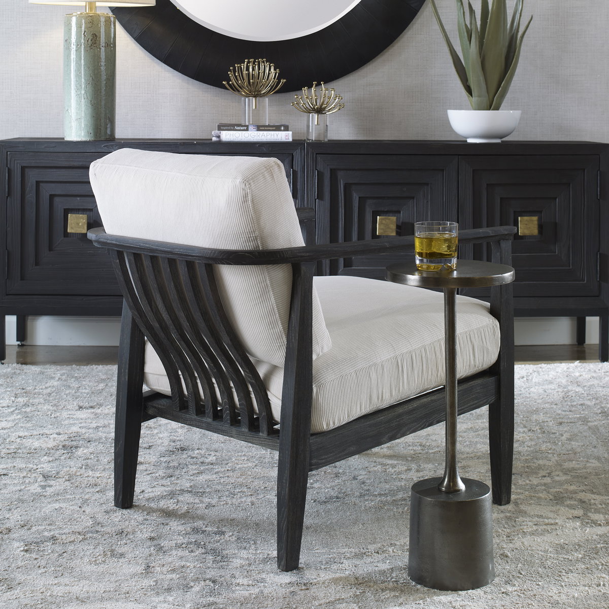 Brunei White Accent Chair, by Uttermost, 28.25" width x 32.5" height x 33.5" depth View 11