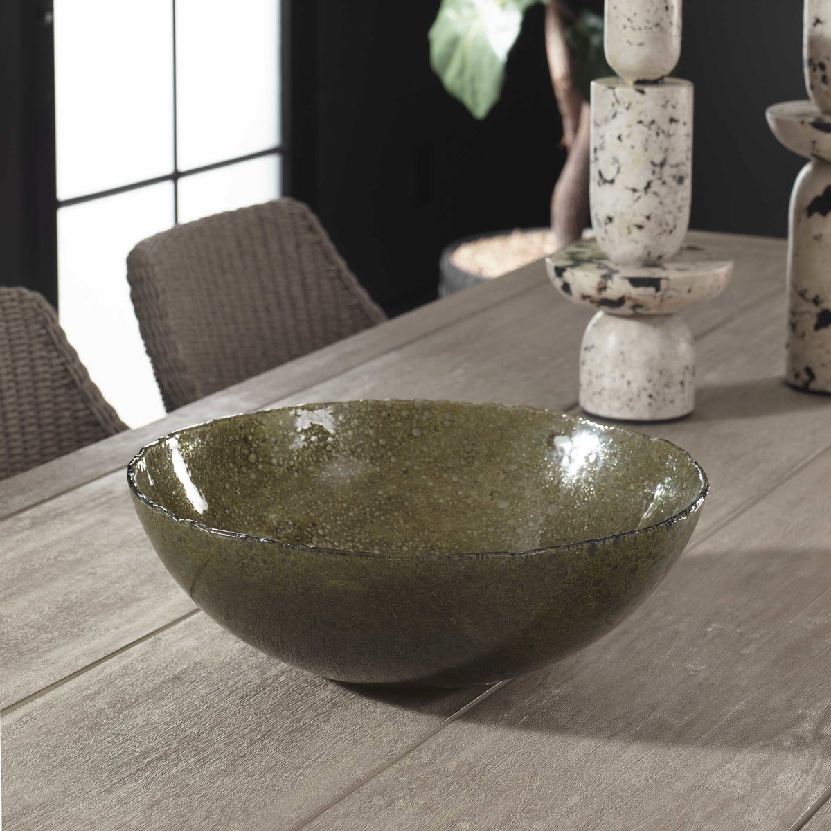 Veridian Shimmer Earthy Glass Bowl, Decorative Tray by Uttermost, 16" width x 6" height x 16" depth View 3