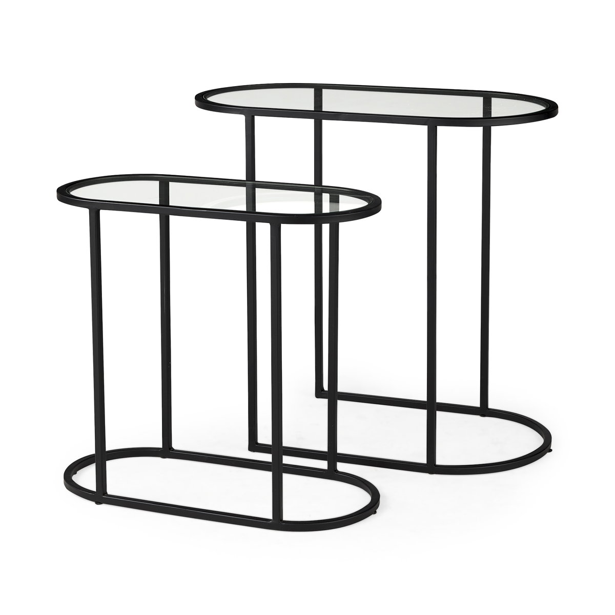 Celine 24.2 L x 12.6 W x 22.4 H Set of Two Black/Silver Metal and Glass Nesting Accent Tables, Side & End Table by Mercana, 24.21" length x 12.6" width x 22.44" height View 1