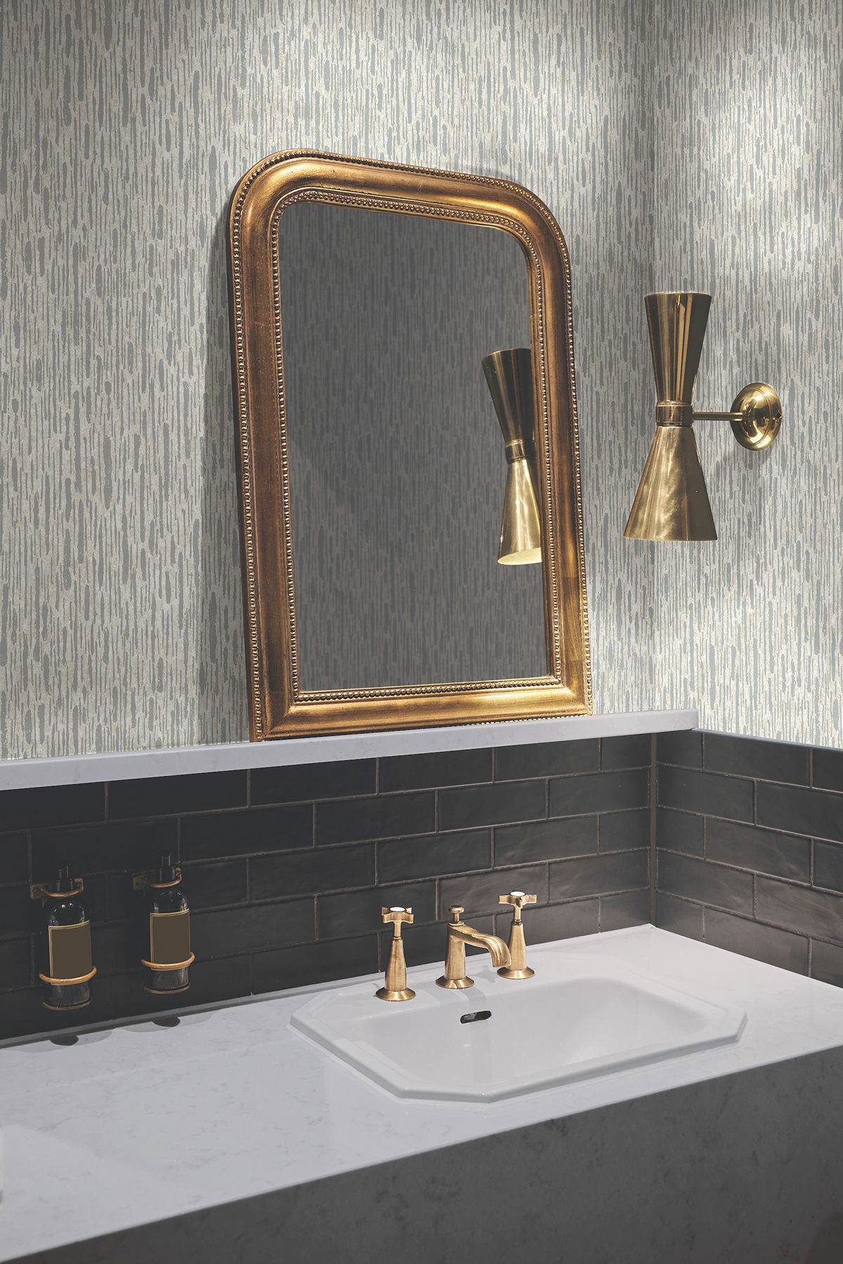 Metallic Cascade Cream & Silver Wallpaper large image 