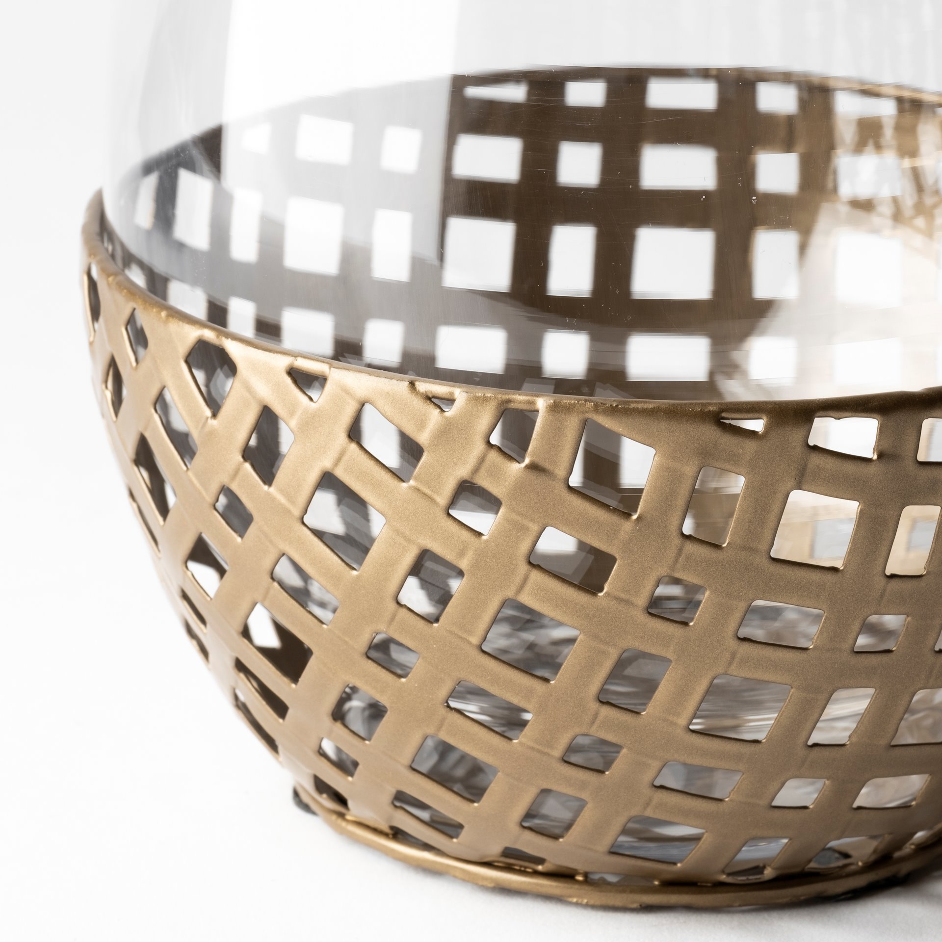 Reena I Small Gold Woven Metal Base Table Candle Holder, Candles & Candle Holder by Mercana, 6.3" length x 6.3" width x 7.87" height View 7