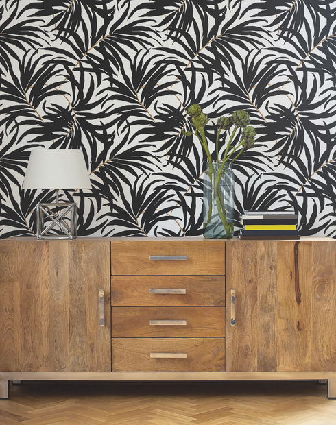 Bali Leaves Black Peel & Stick Wallpaper