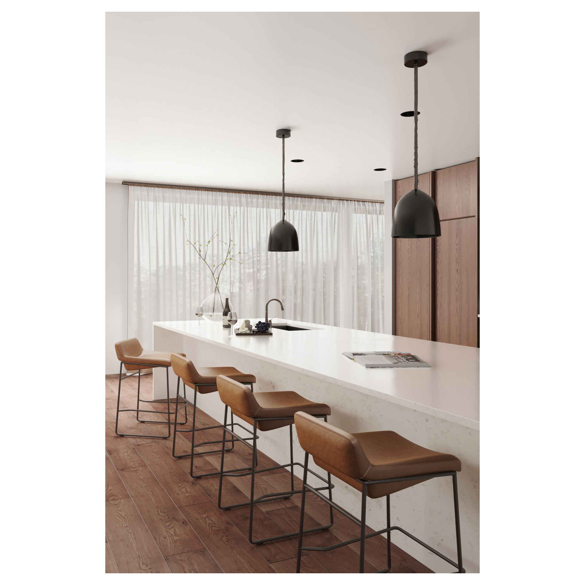 Starlet Counter Stool Open Road Brown Leather - Set Of Two, Counter & Bar Stool by Moe's Home, 17" width x 32" height x 20" depth View 10