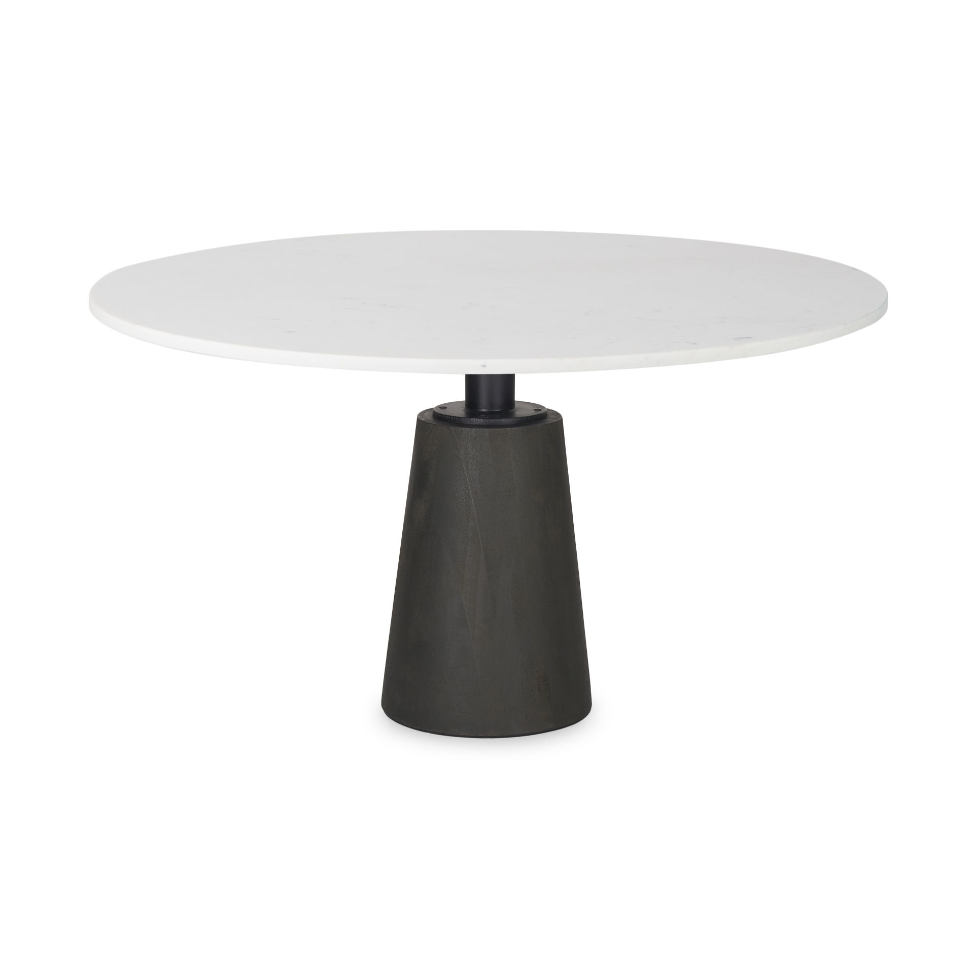 Maxwell 48L x 48W x 30H Round White Marble Top with Black Metal and Wood Pedestal Base Dining Table large image 