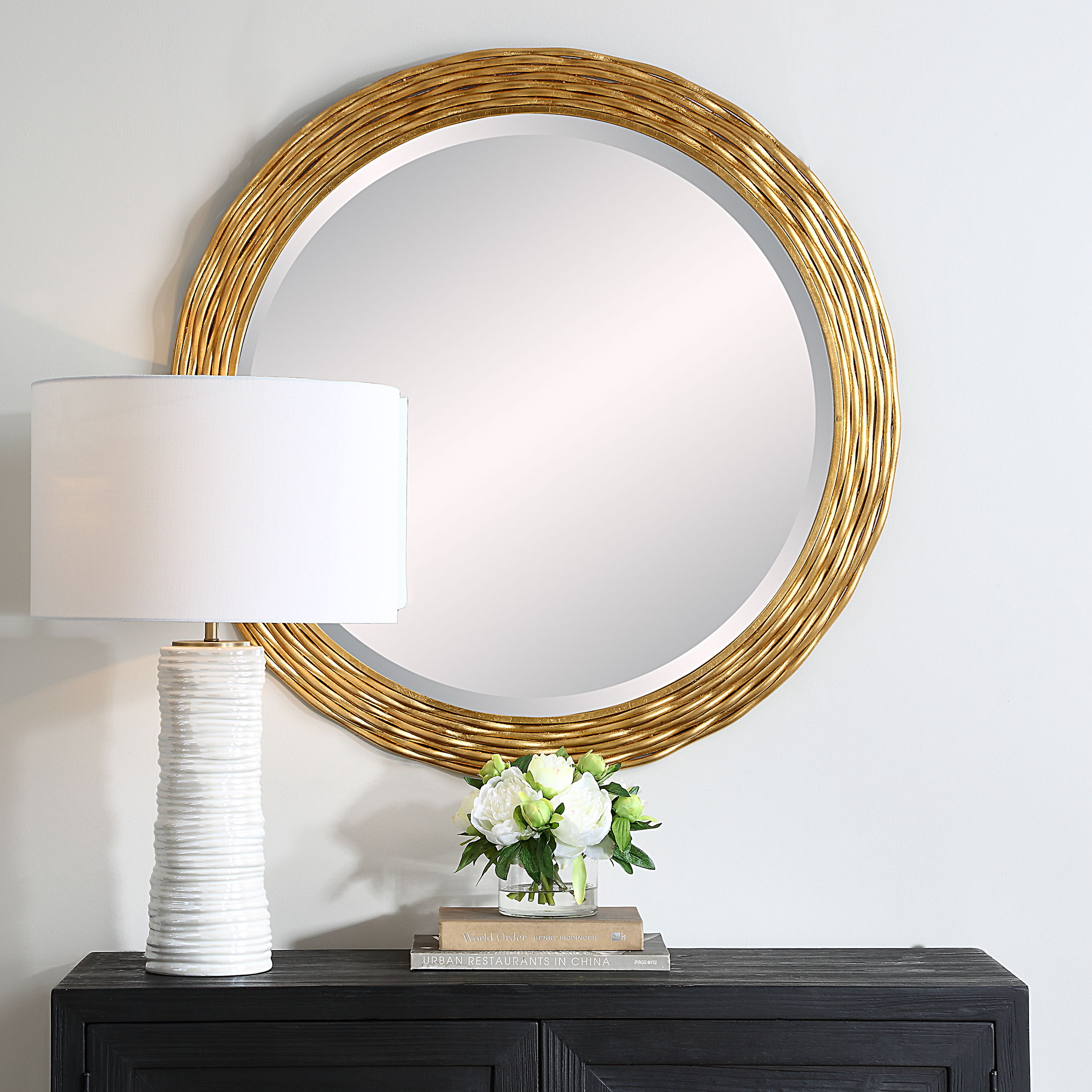 Celeste Gold Round Mirror, by Uttermost, 35.87" width x 35.87" height x 0.75" depth View 2