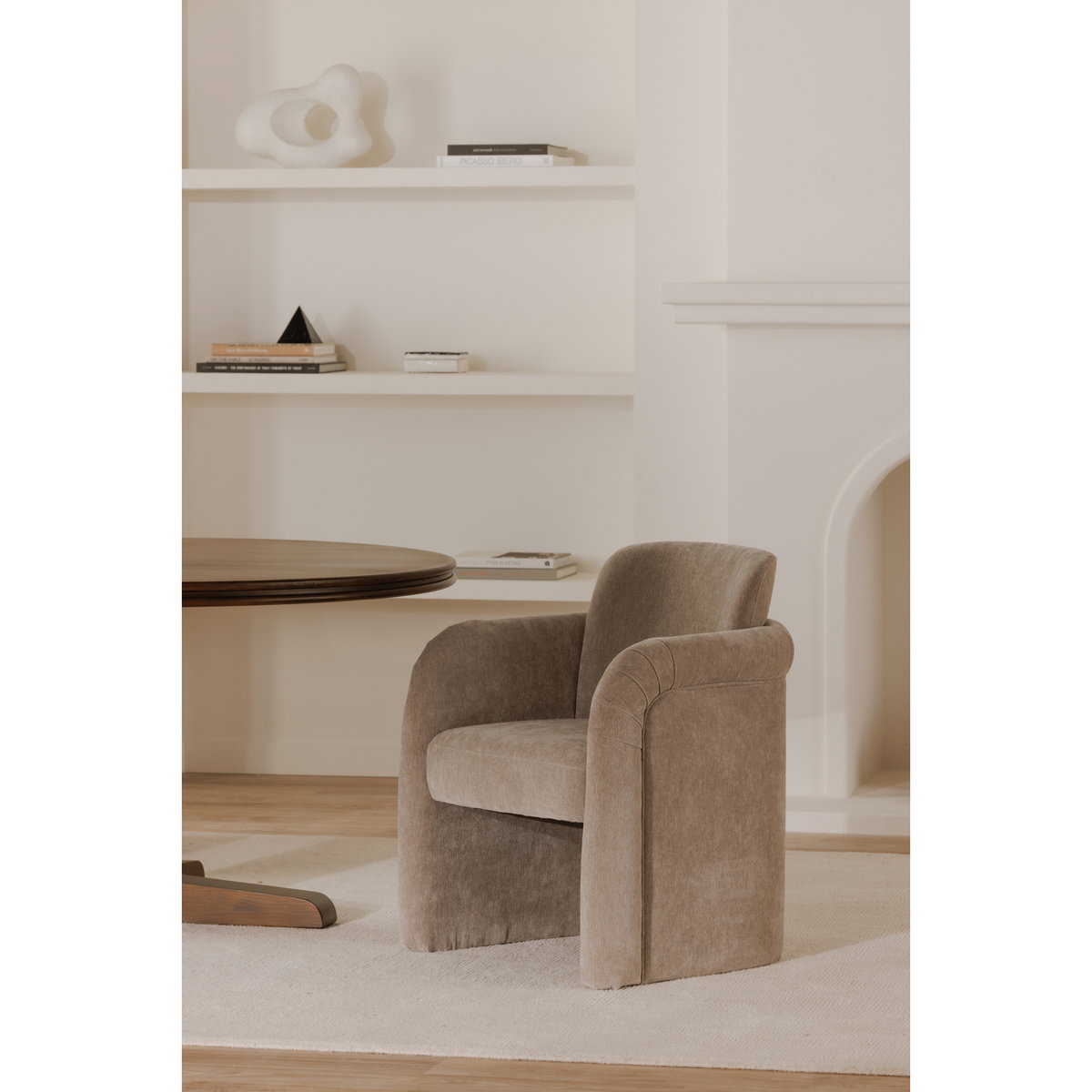 Mesto Rolling Dining Chair Taupe, by Moe's Home, 26" width x 32.5" height x 25.6" depth View 11
