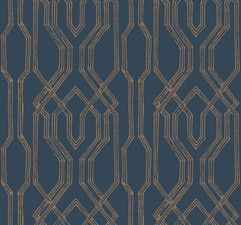 Oriental Lattice Blue & Gold Wallpaper