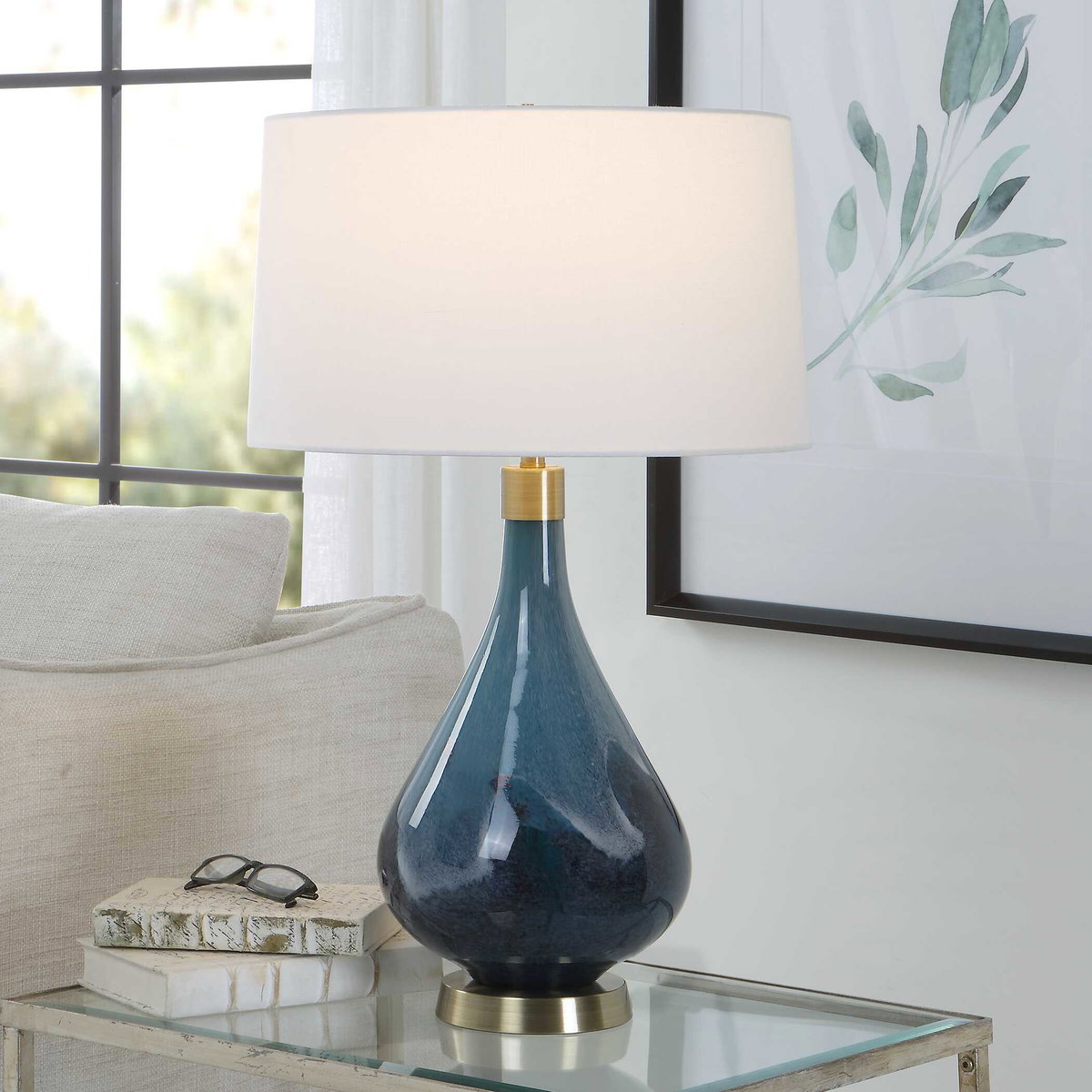 Riviera Art Glass Table Lamp, by Uttermost, 17" width x 27.75" height x 17" depth View 2