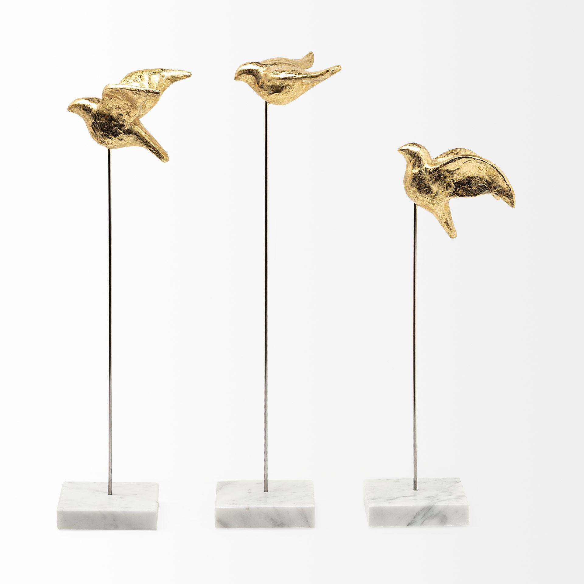 Aya Set of 3 11L x 4W Gold Metal Decorative Birds, Decorative Object by Mercana, 11.42" length x 3.54" width x 16.14" height View 4