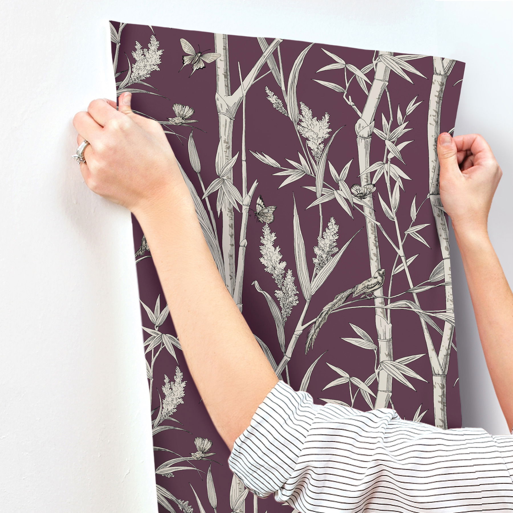 Bambou Toile Burgundy Wallpaper, by York Wall, 27' length x 2'3" width x 0.02" depth View 6