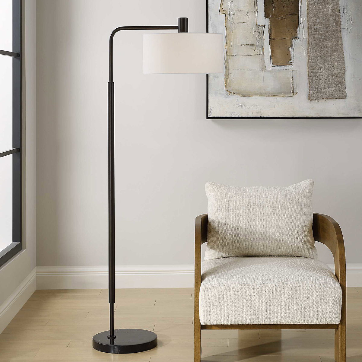 Richie Black Floor Lamp, by Uttermost, 2'2.25" width x 5'6" height x 1'4" depth View 2