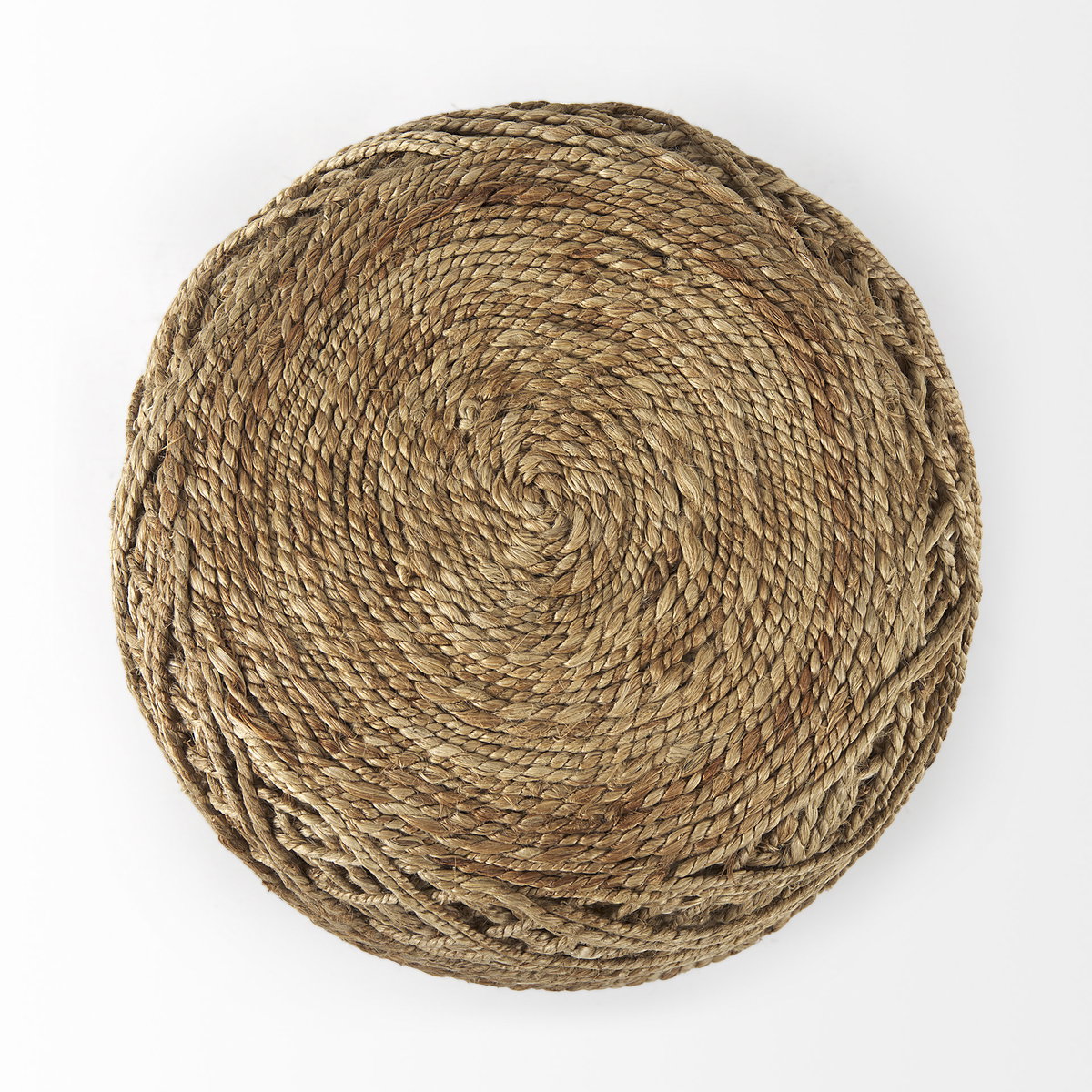 Allium Brown Handwoven Wool Cylindrical Pouf, Ottoman by Mercana, 15.75" length x 15.75" width x 17.75" height View 7
