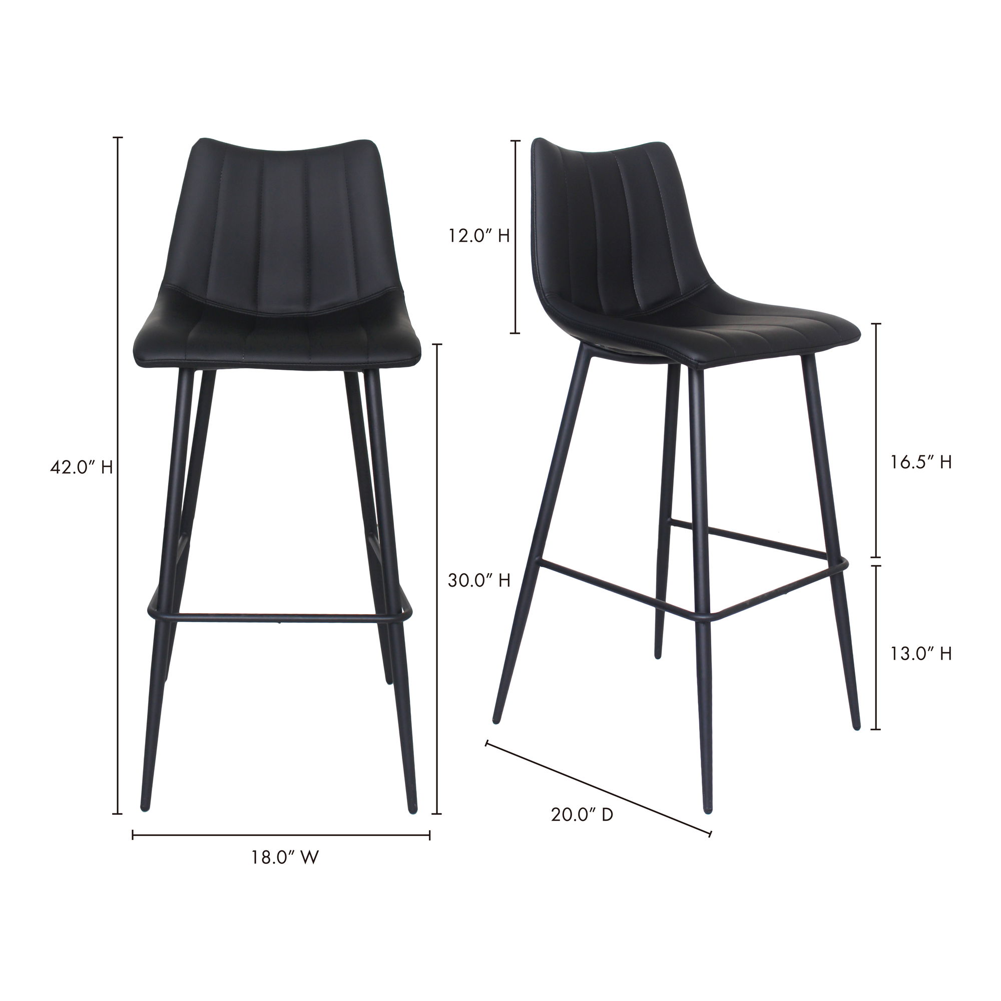 Alibi Barstool Matte Black - Set Of Two, Counter & Bar Stool by Moe's Home, 17.7" width x 41.5" height x 20" depth View 12
