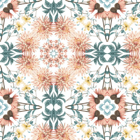 Cottage Garden Kaleidoscope Orange Peel & Stick Wallpaper