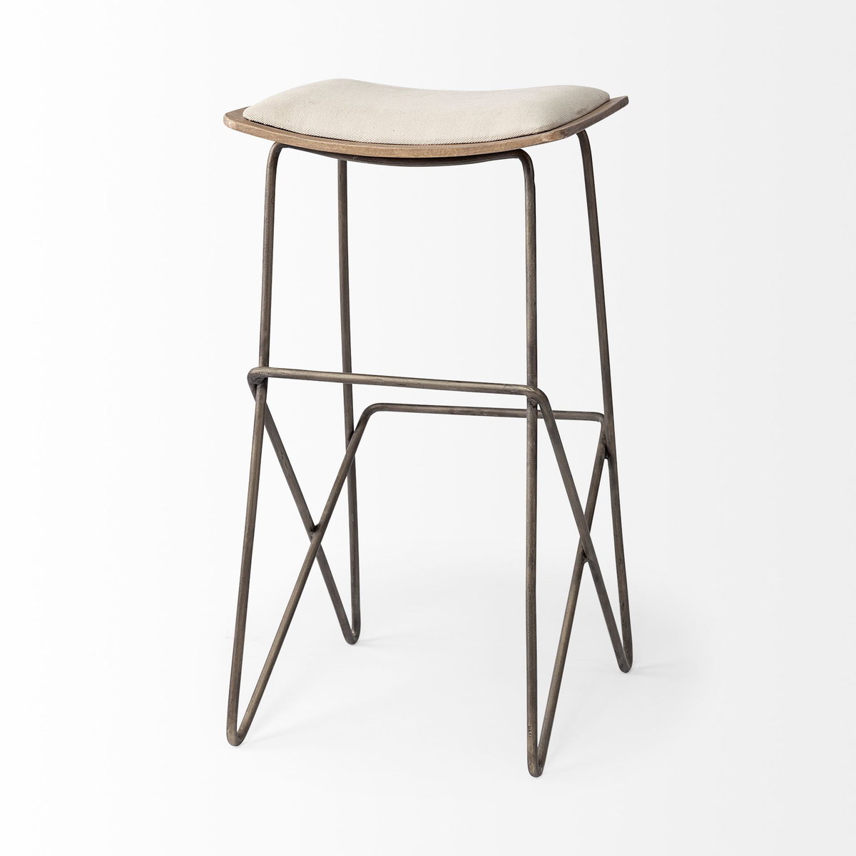 Katniss Backless 30in Seat Bar Stool | Cream Fabric with Gold Metal, Counter & Bar Stool by Mercana, 16" length x 16" width x 30" height View 7