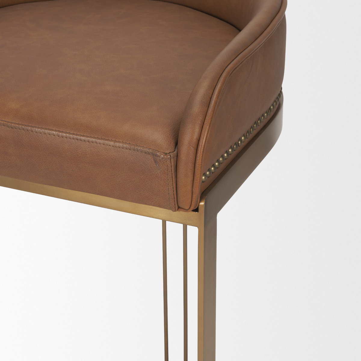 Hollyfield Low Back 28.75in Seat Bar Stool | Cognac Brown Leather, Counter & Bar Stool by Mercana, 20.5" length x 19.7" width x 32.7" height View 9
