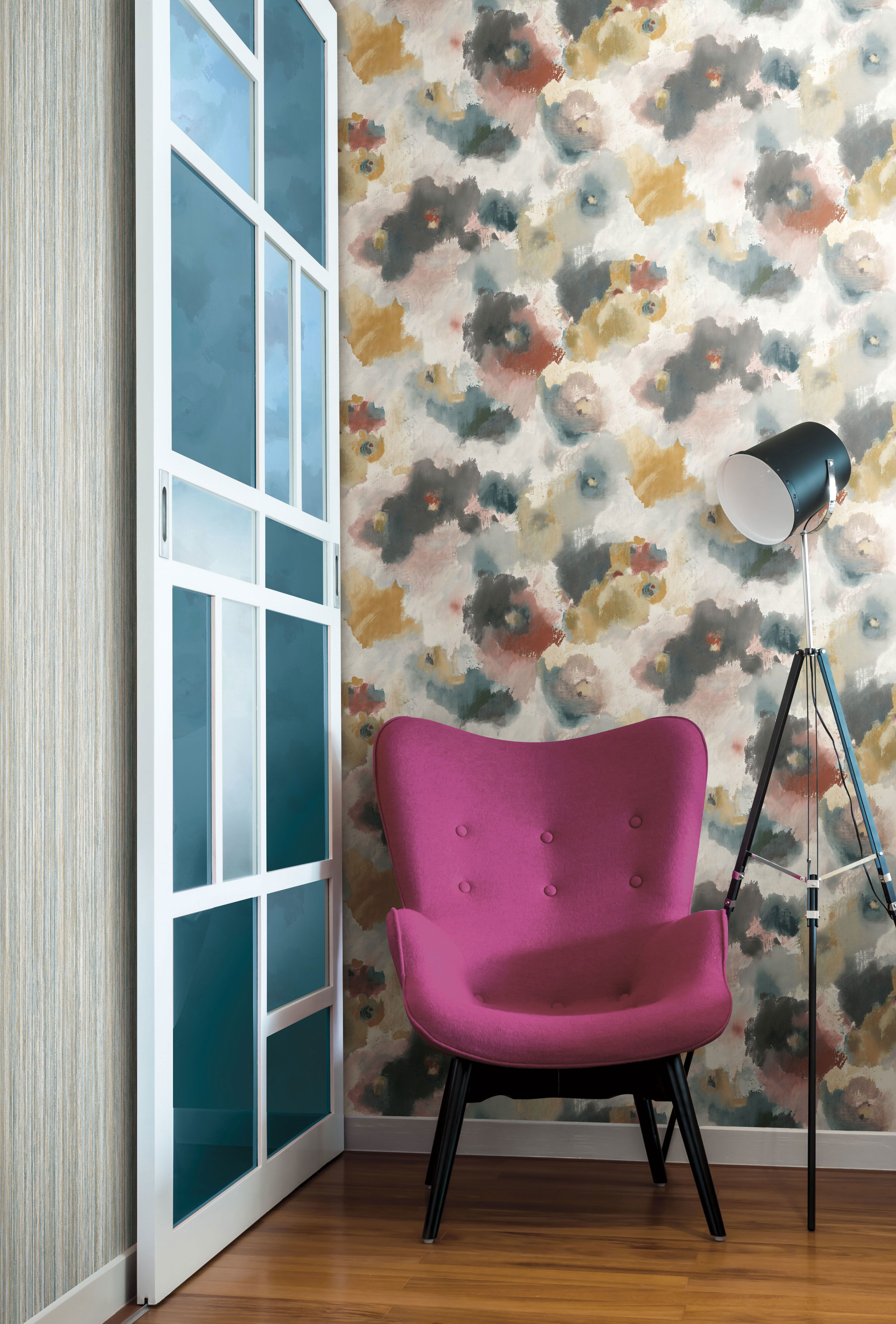 Impressionist Floral Copper & Blue Wallpaper large image 