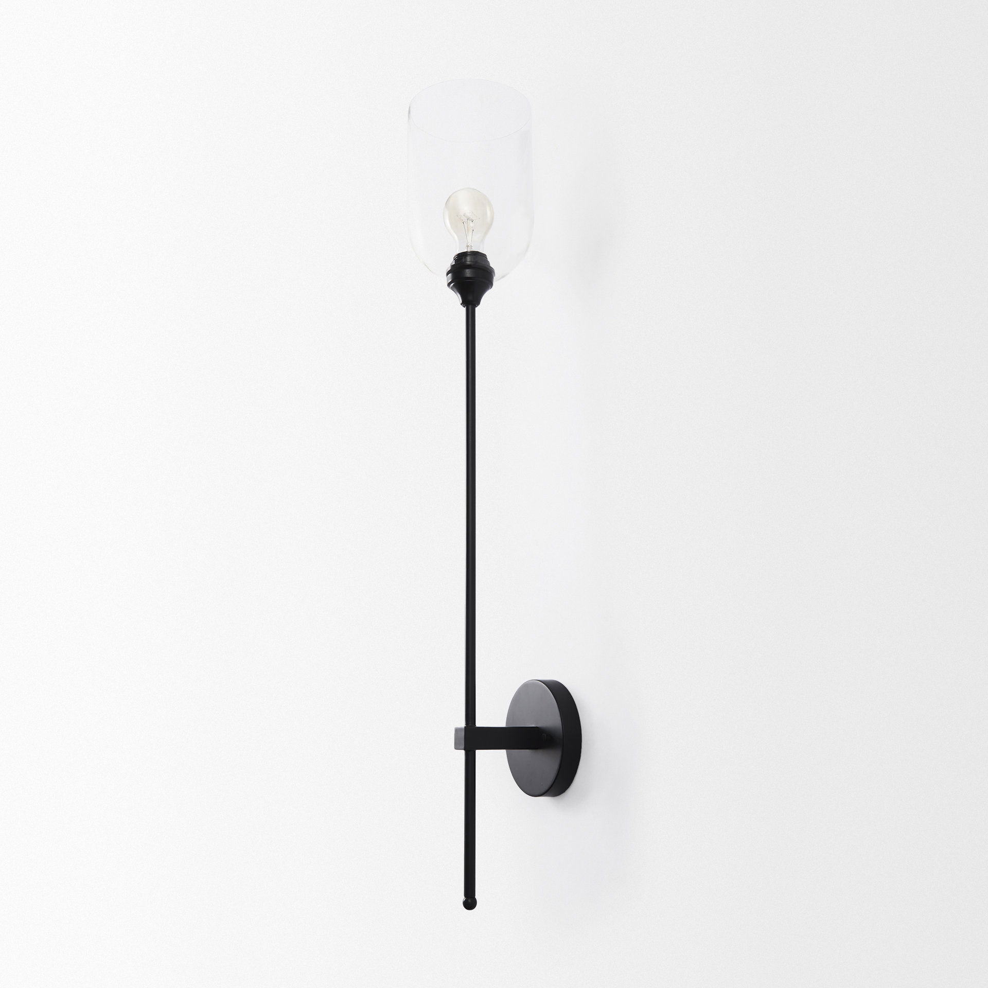 Clyde 6.0L x 8.0W x 37.0H Matte Black with Glass Round Wall Sconce, by Mercana, 6" length x 8" width x 35" height View 4