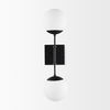 Edie Matte Black Metal with Frosted Glass Globes 2-Light Wall Sconce, by Mercana, 22" length x 7.5" width x 6" height thumbnail 3