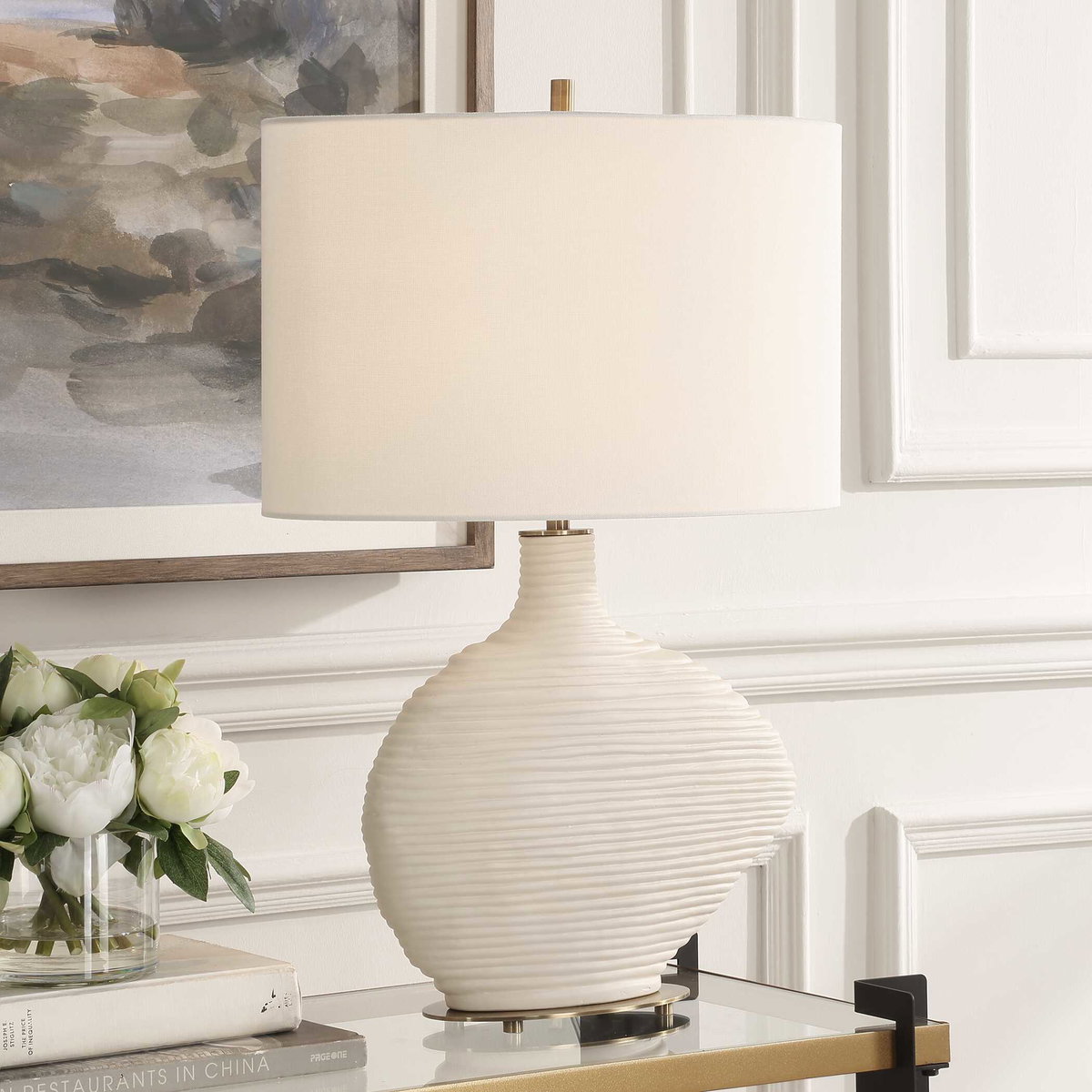 Duostacked Ceramic Table Lamp, by Uttermost, 14.5" width x 24.25" height x 4.25" depth View 4