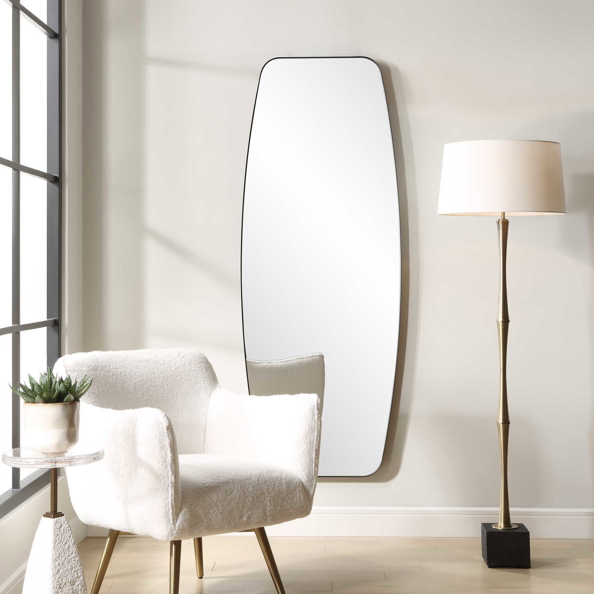Caspian Curved Black Dressing Mirror, Floor Mirror by Uttermost, 27.75" width x 71.87" height x 2" depth View 4