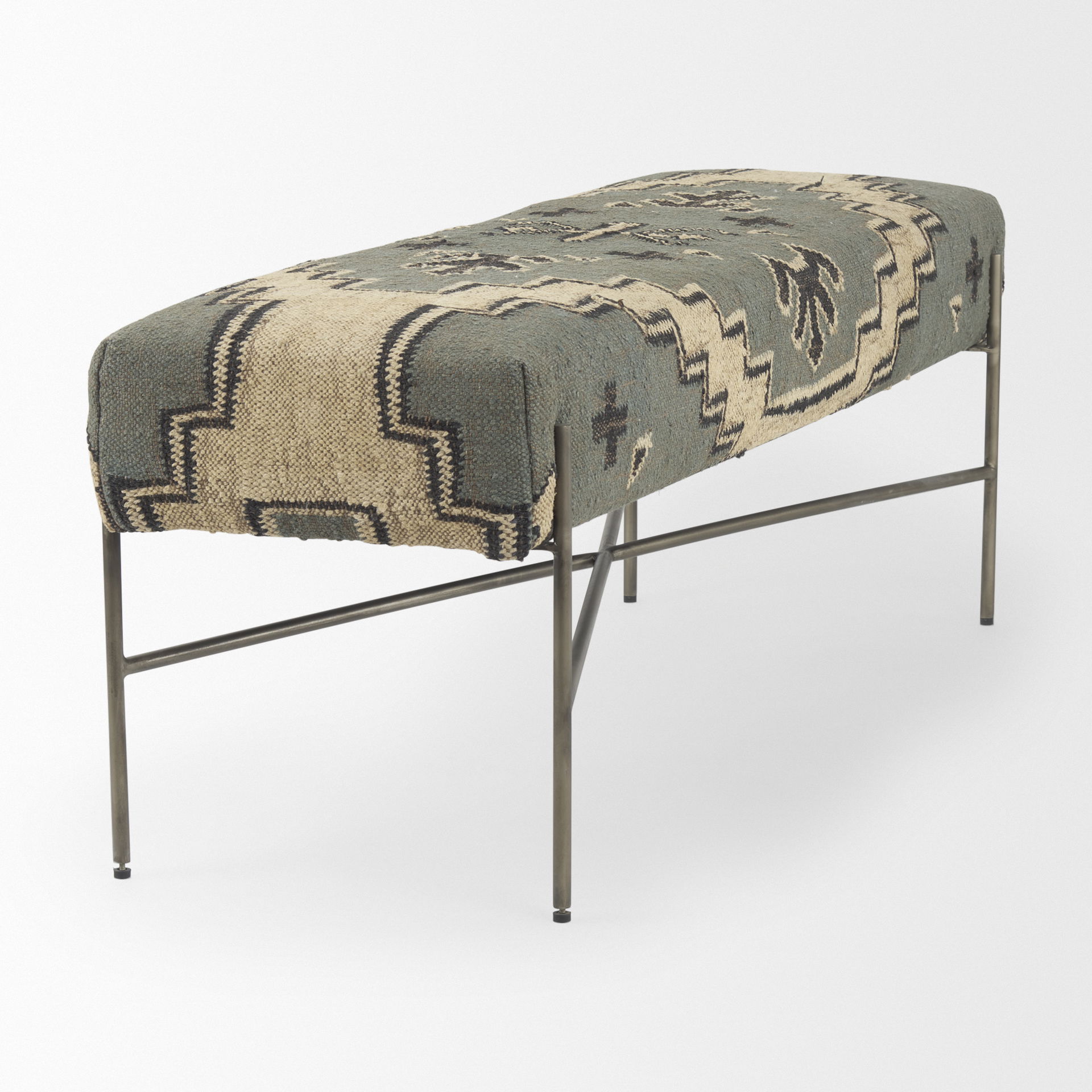 Avery I 55L x 17W Multi Colored Upholstered Patterned Seat Accent Bench, Benche by Mercana, 55" length x 17" width x 18" height View 6