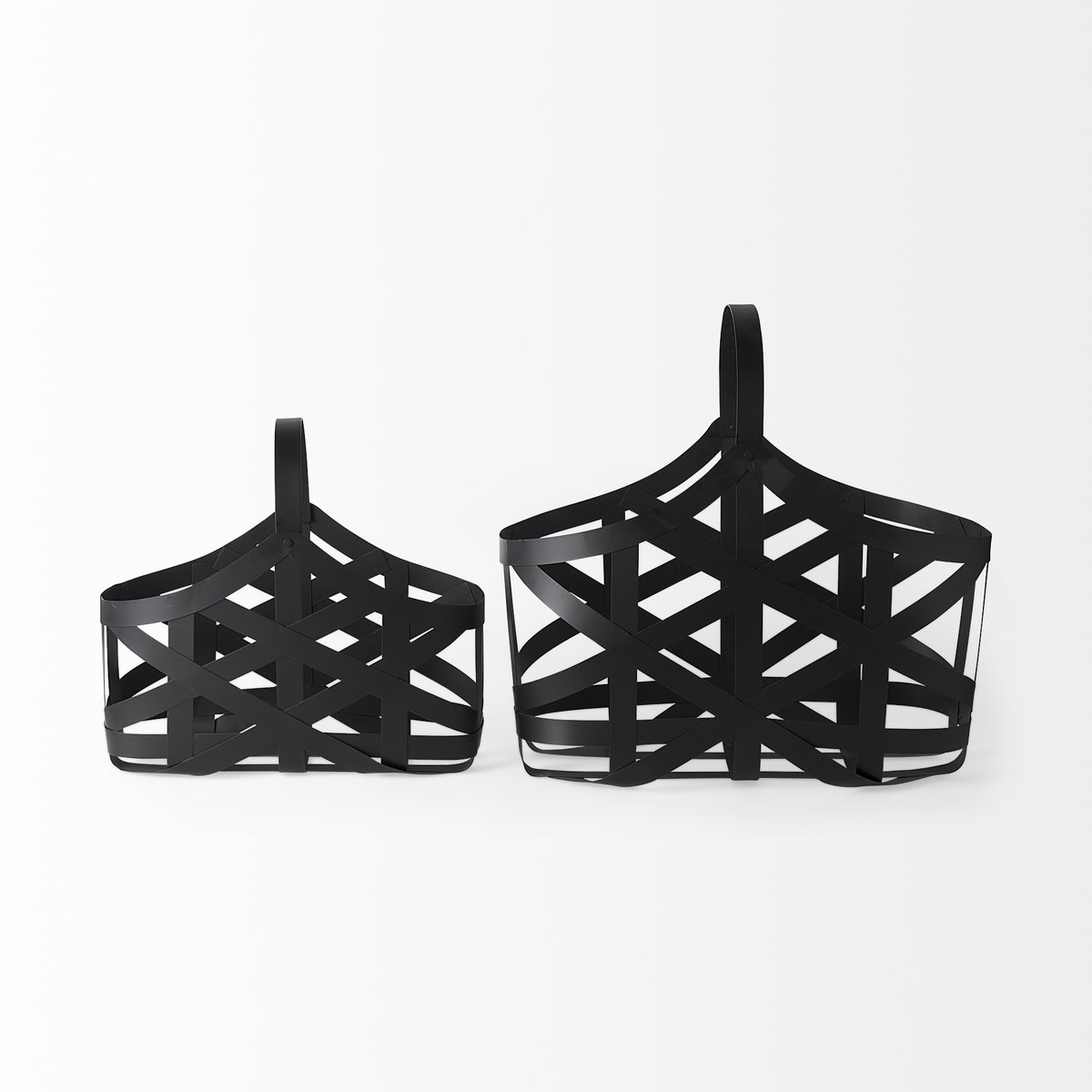 Tyrell (Set of 2) 23L x 11W; 18L x 8W Black Iron Metal Baskets, Bins & Basket by Mercana, 23" length x 11" width x 22" height View 5