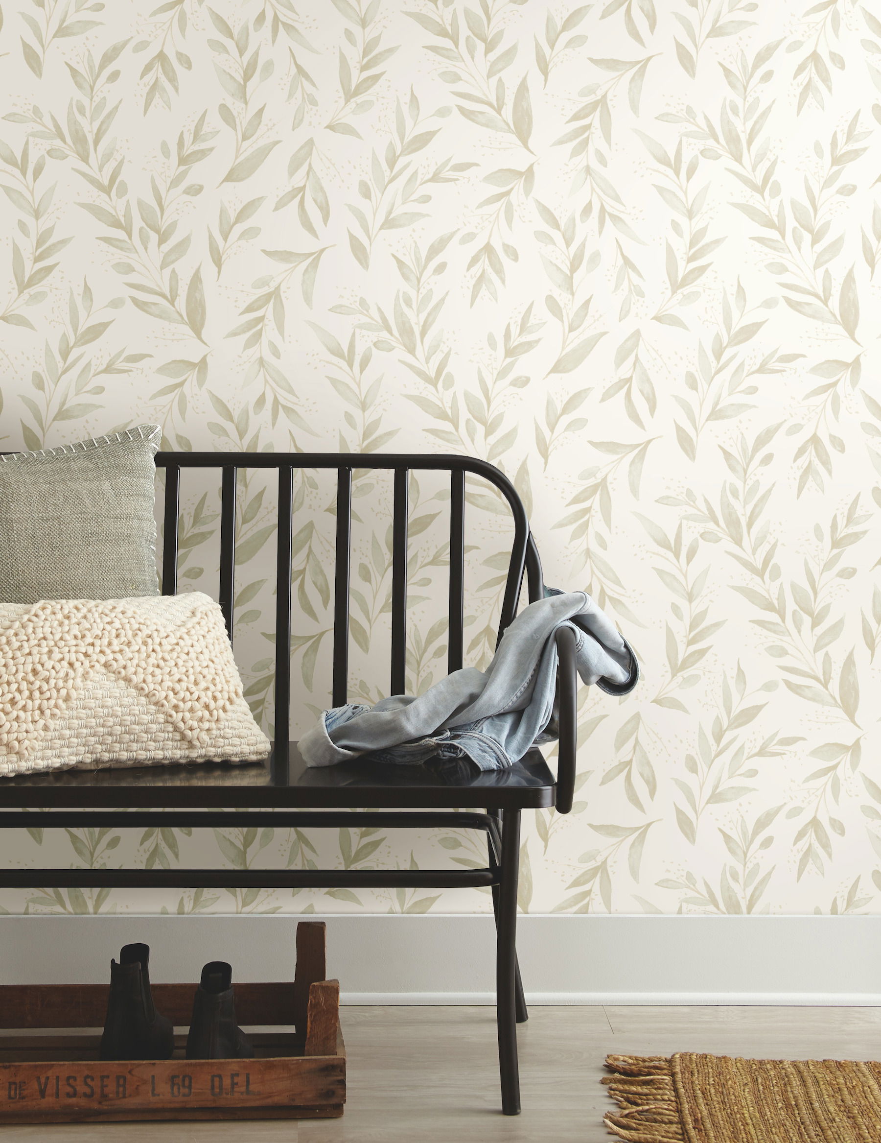Magnolia Home Olive Branch Beige Peel & Stick Wallpaper large image 