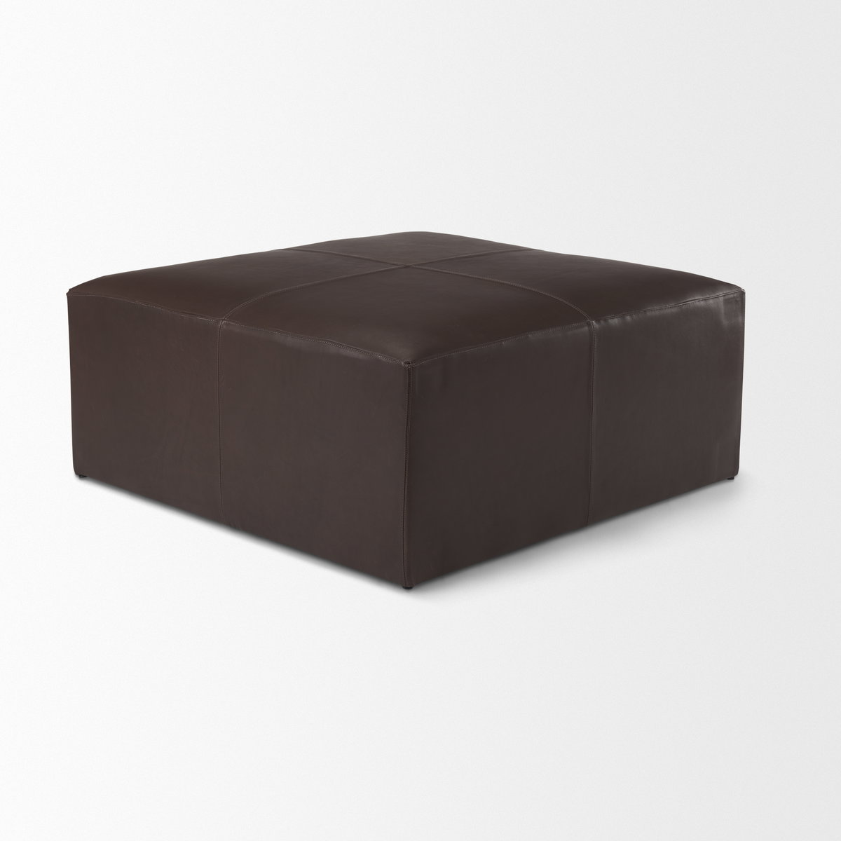Minara 36L x 36W x 16H Square Dark Brown Leather Wrapped Ottoman, by Mercana, 36" length x 36" width x 16" height View 3