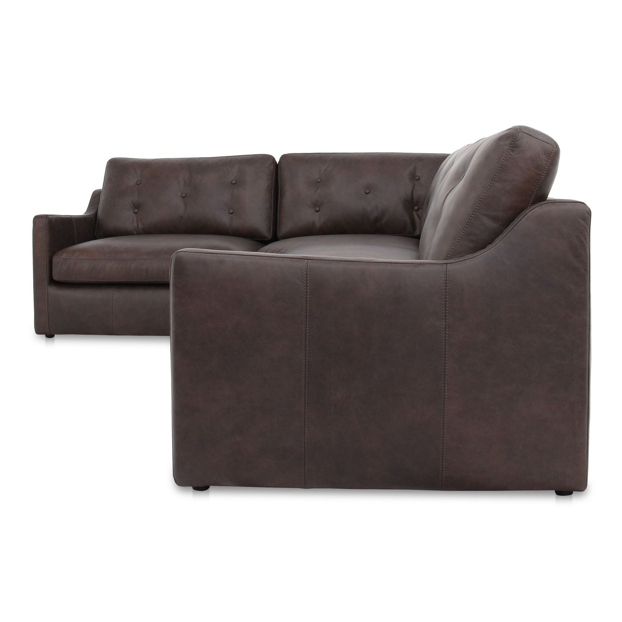 Thurlow 3 Piece Left Modular Sectional Espresso Brown Leather, Sectional Sofa by Moe's Home, 123.1" width x 33" height x 90.5" depth View 3