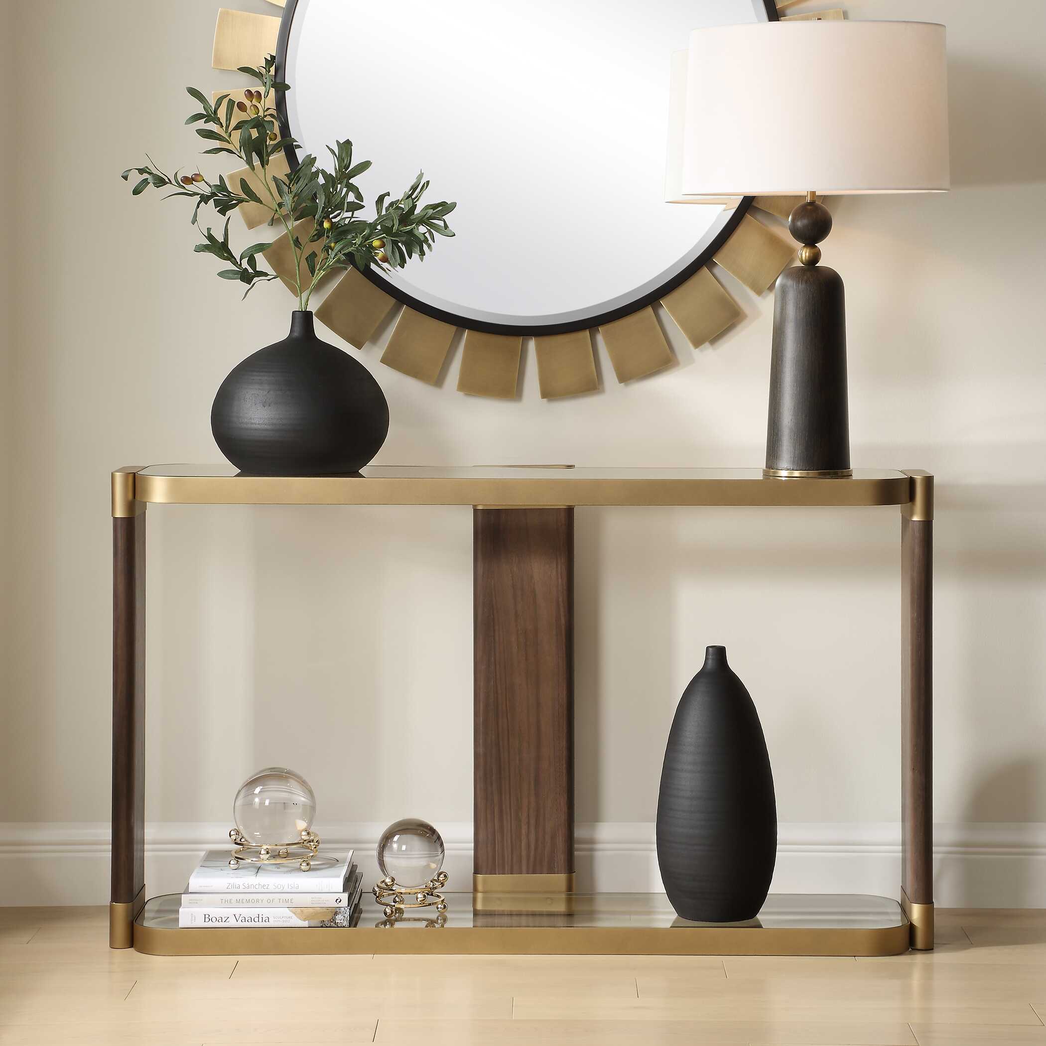 Ryles Glass Console Table, Furniture by Uttermost, 55.25" width x 31.75" height x 13.5" depth View 2
