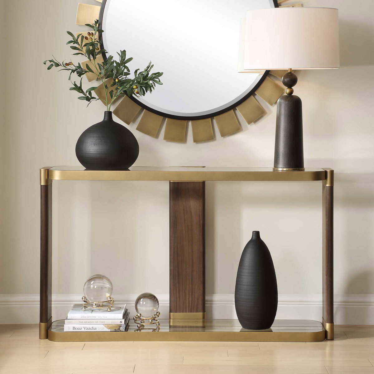 Ryles Glass Console Table, by Uttermost, 55.25" width x 31.75" height x 13.5" depth View 2