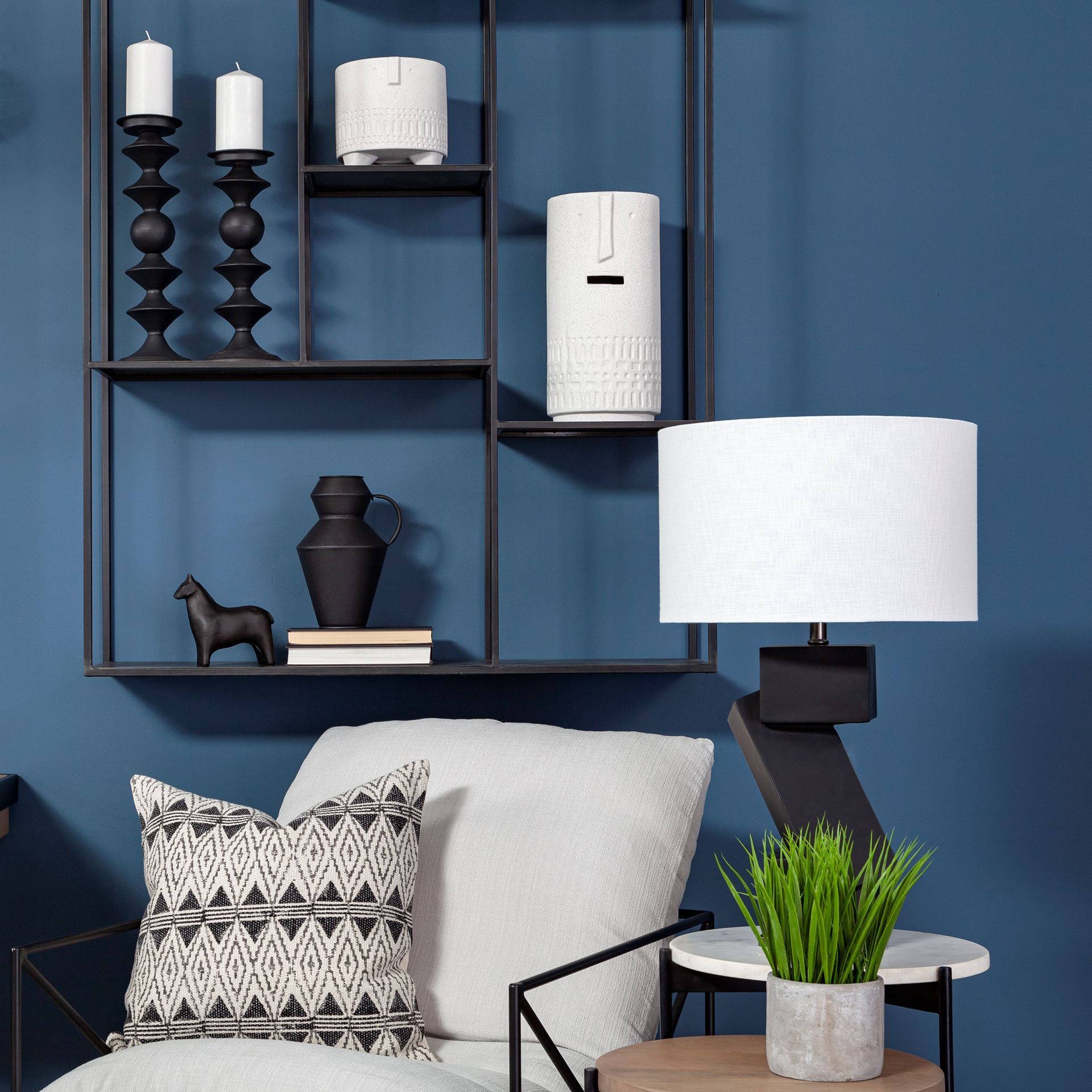 Candelero I Small Black Metal Grooved Table Candle Holder, Candles & Candle Holder by Mercana, 5.51" length x 5.51" width x 13.19" height View 2