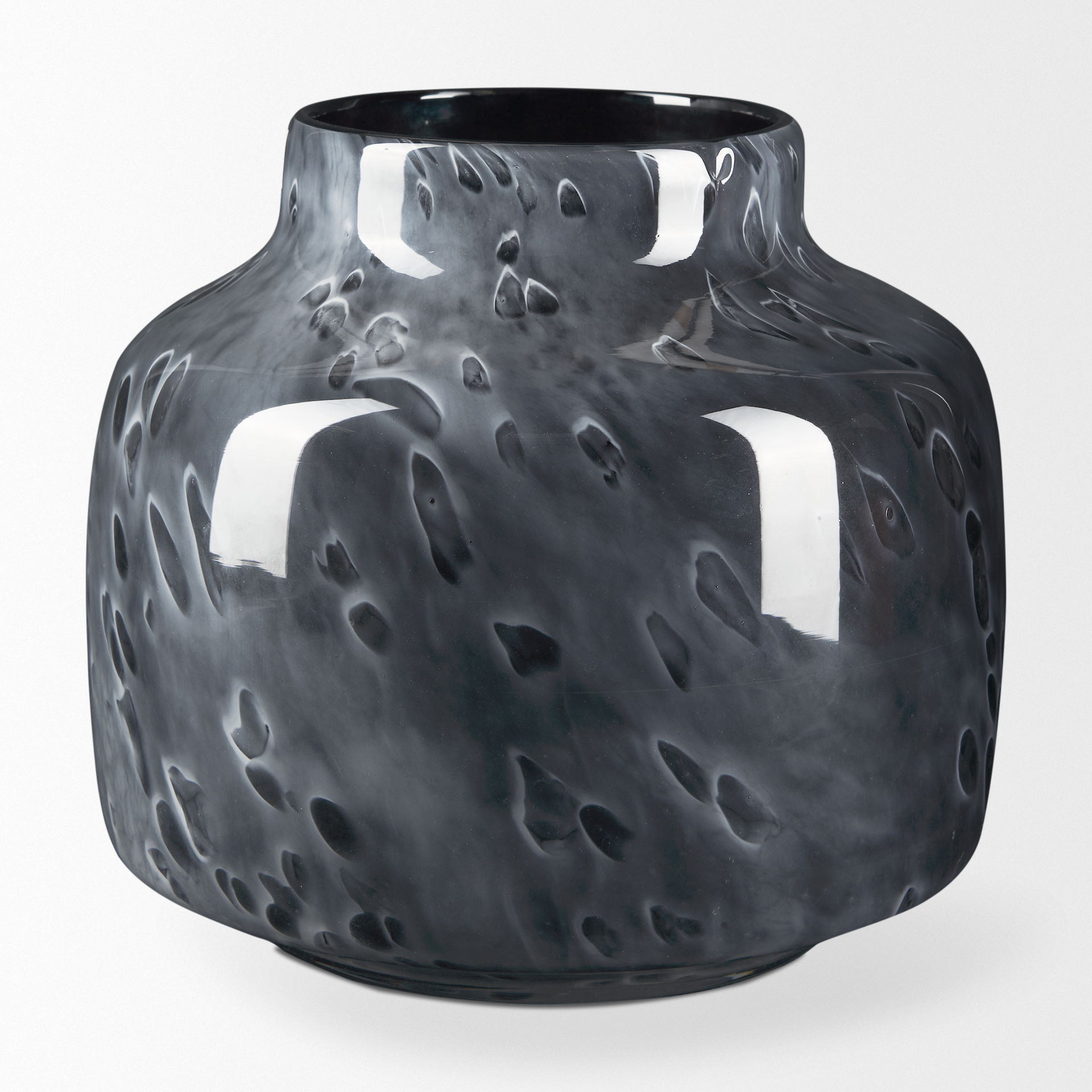 Masai Small Black Mottled Glass Vase, by Mercana, 10.31" length x 10.31" width x 9.25" height View 4