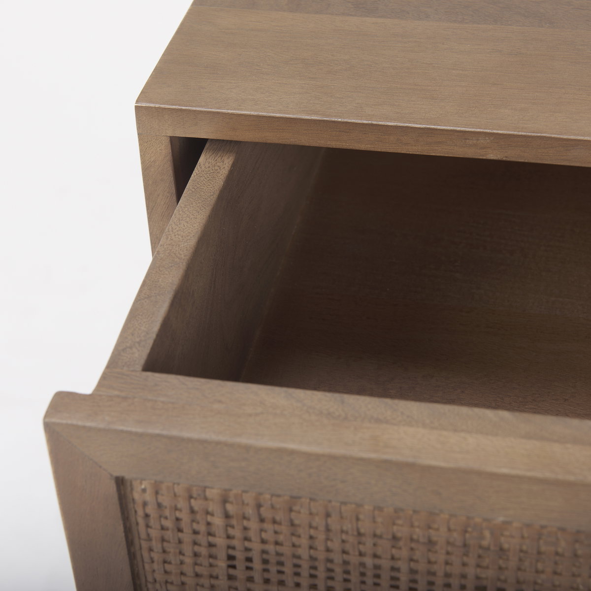 Grier Medium Brown Wood with Cane End Table, Side & End Table by Mercana, 19" length x 19" width x 21" height View 11