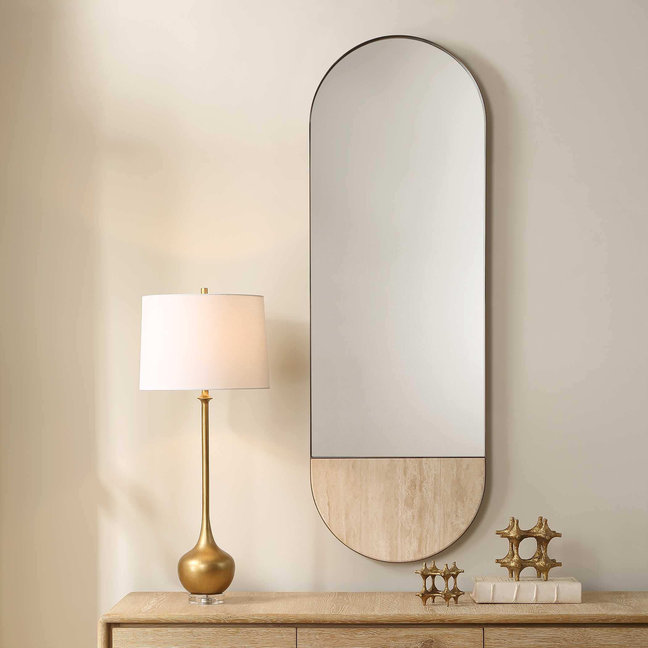 Russo Travertine Tall Oval Mirror, by Uttermost, 19.87" width x 59" height x 1.87" depth View 4