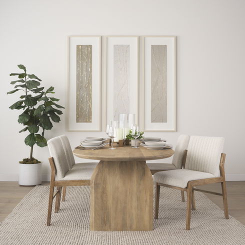 Isla Oval Dining Table with Light Brown Wood Top & Arched Legs