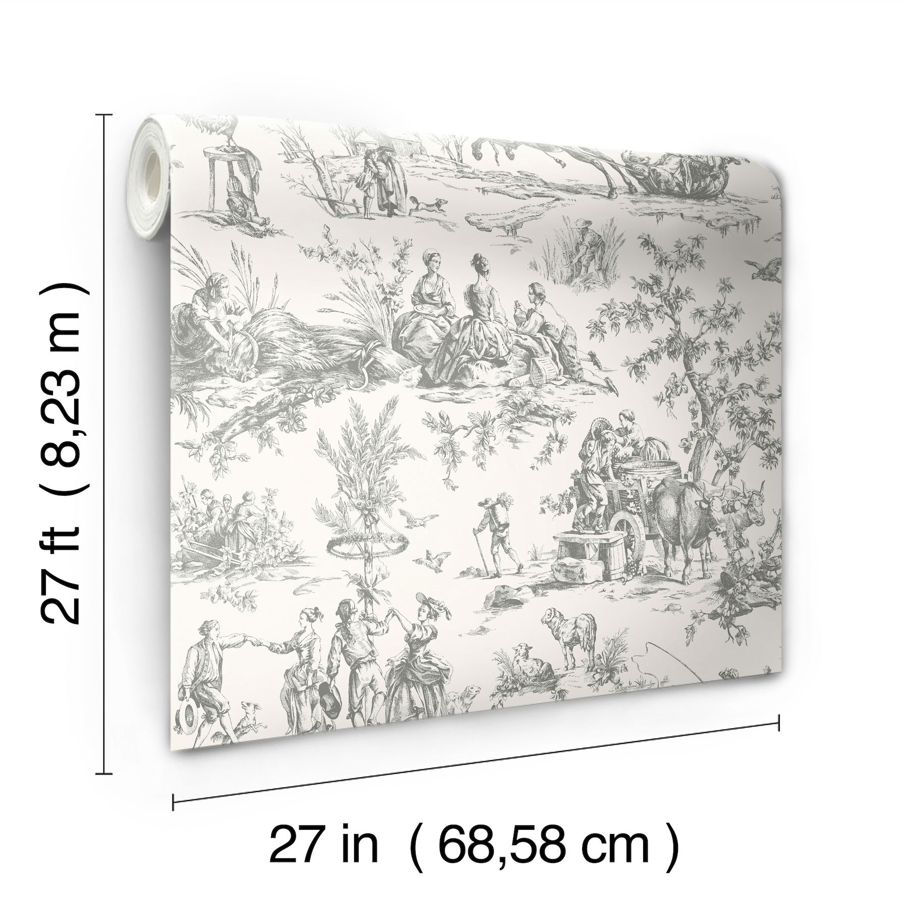 Seasons Toile Grey Wallpaper, by York Wall, 27' length x 2'3" width x 0.02" depth View 9