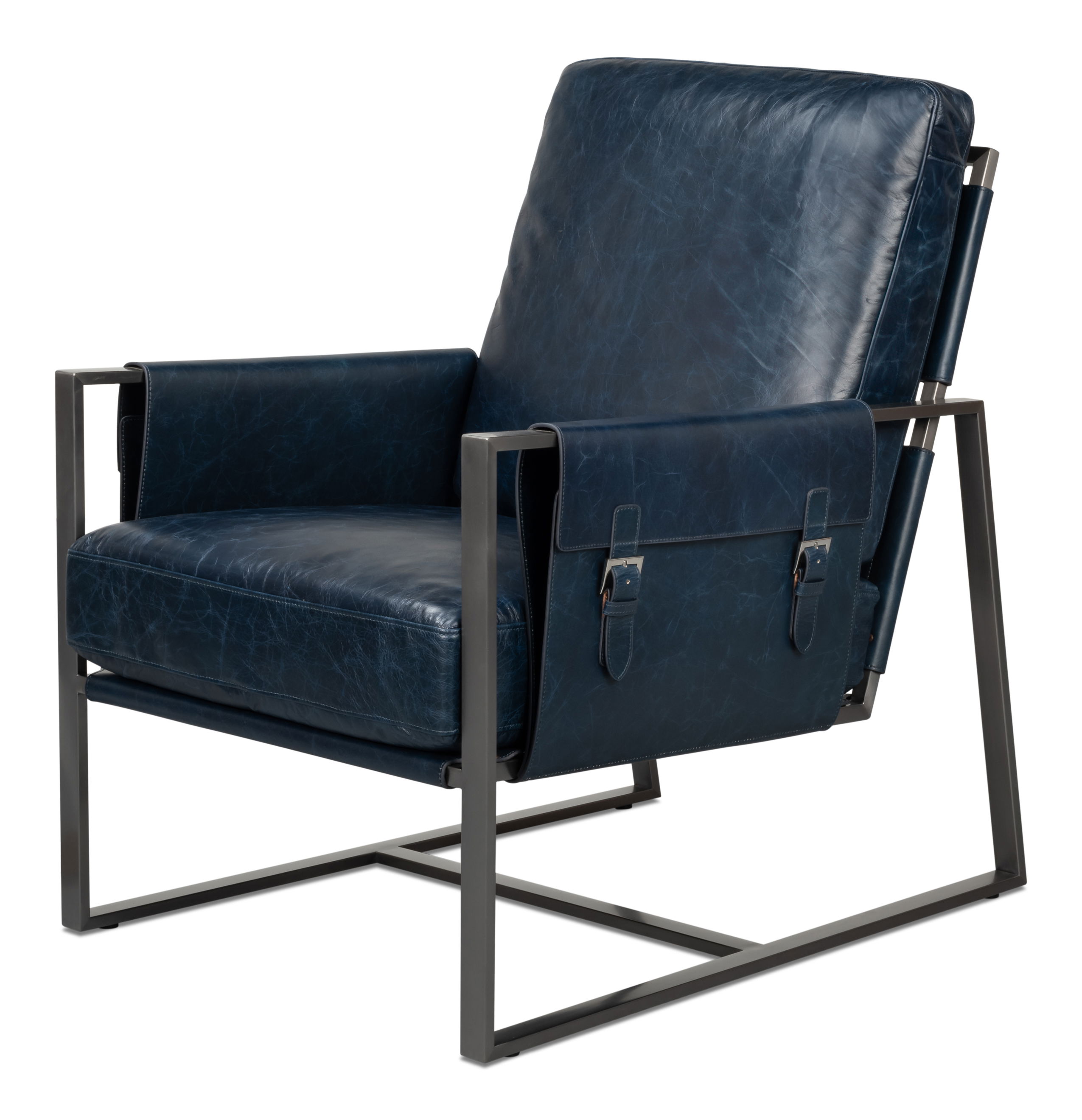 Edmonds Distilled Leather Chair,Blue large image 