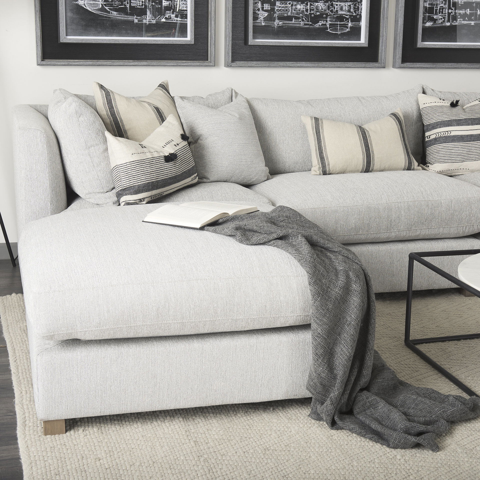 Valence  Light Gray Full Size Ottoman Sectional Piece, Sectional Sofa by Mercana, 38.58" length x 38.58" width x 17.72" height View 3