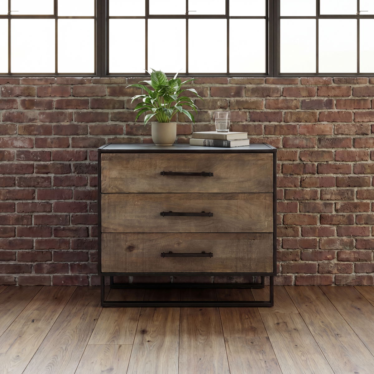 Alvin  Wood with Metal Framing Accent Cabinet, Cabinets & Chest by Mercana, 34.5" length x 21.5" width x 30" height View 5